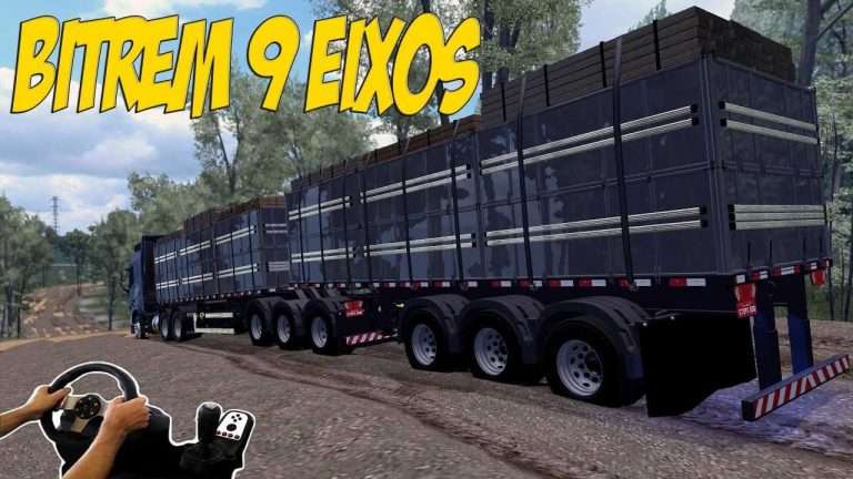 UMAS DAS PIORES ESTRADAS DE TERRA – BITREM 9 EIXOS – ETS 2 MODS – VOLANTE