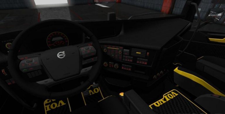 VOLVO FH 2012 BLACK – YELLOW INTERIOR WITH RED LIGHTS 1.34.X INTERIOR MOD