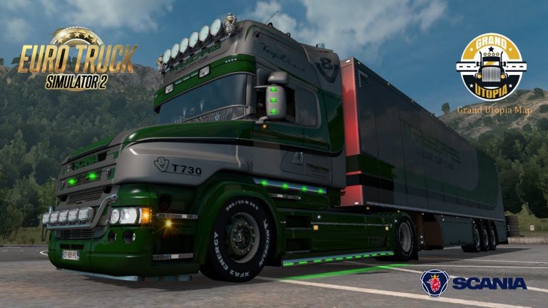(ETS2 1.39)Scania T730 RJL+Combo Skins Trayscapes+Grand Utopia Map